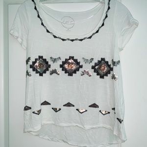 White Sequin Pattern Flowy Blouse